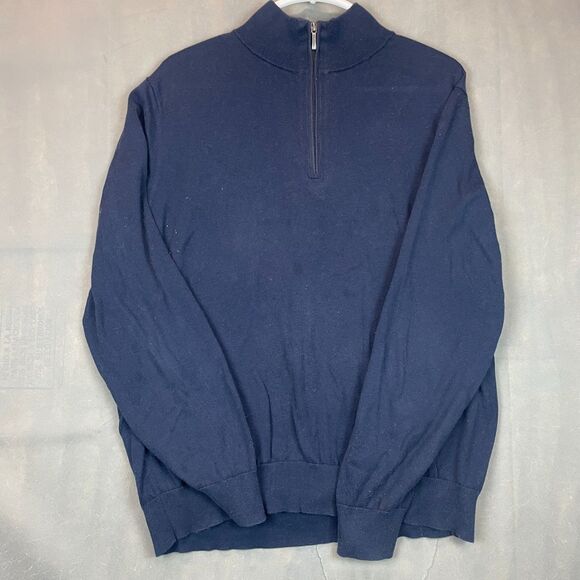 Brooks Brothers Sweater Men XL Navy Blue Quarter Zip Pullover Long Sleeve Casual - Picture 1 of 7